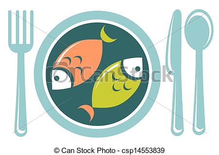 450x318 Stylized Fried Fish And Tableware Isolated On A White Drawings