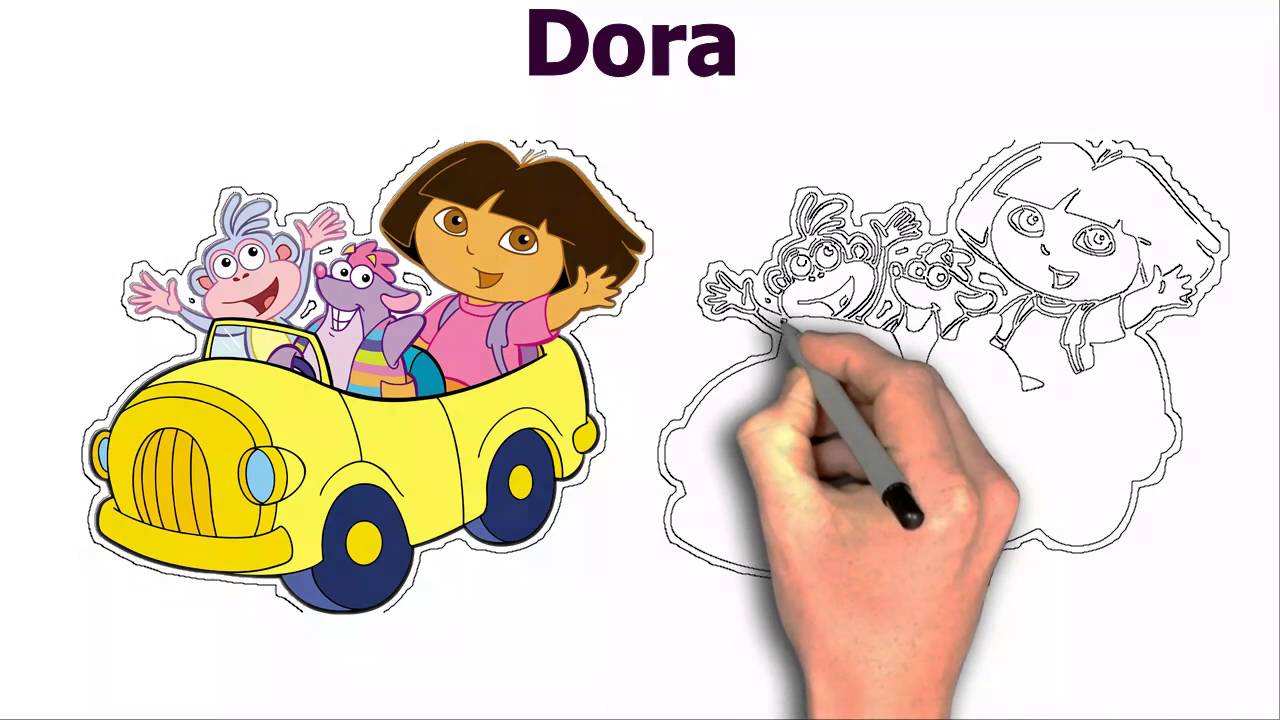 1280x720 Dora With Friends And Car Cartoon Drawing