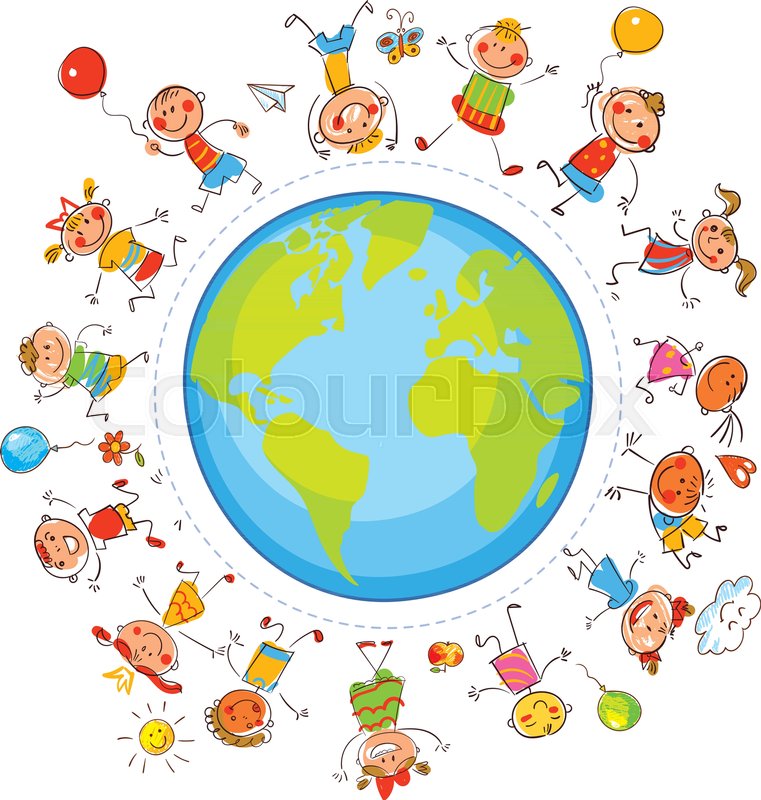 761x800 Earth Day. Multicultural Children On Planet Earth Standing