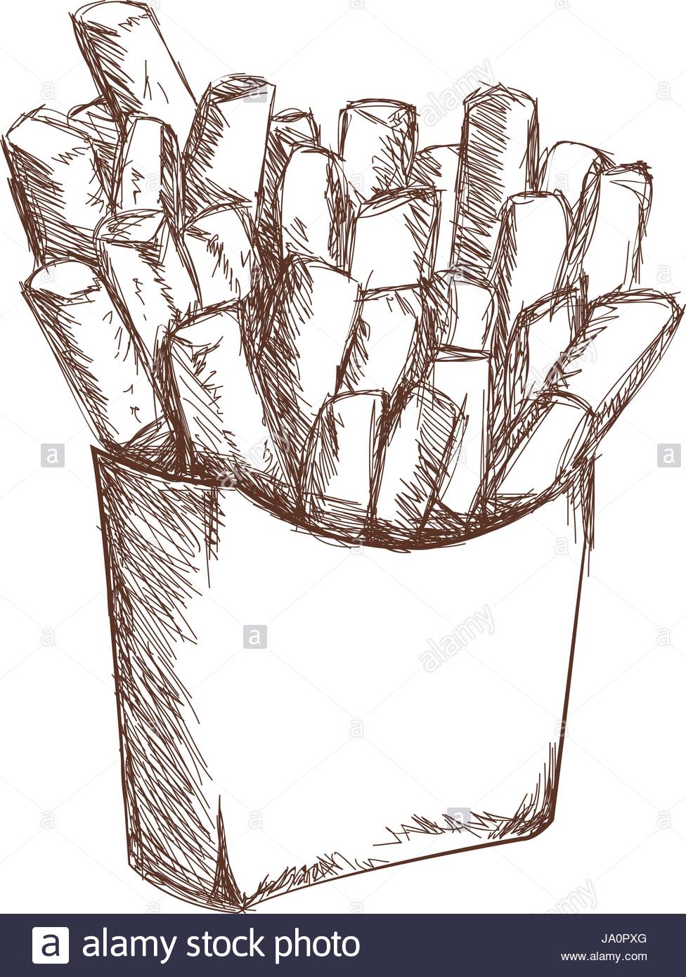 976x1390 Vintage French Fries Drawing Fast Food Stock Vector Art