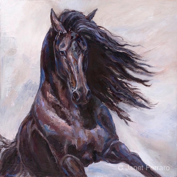 570x570 Sold Friesian Horse Palette Knife Oil Painting On Canvas