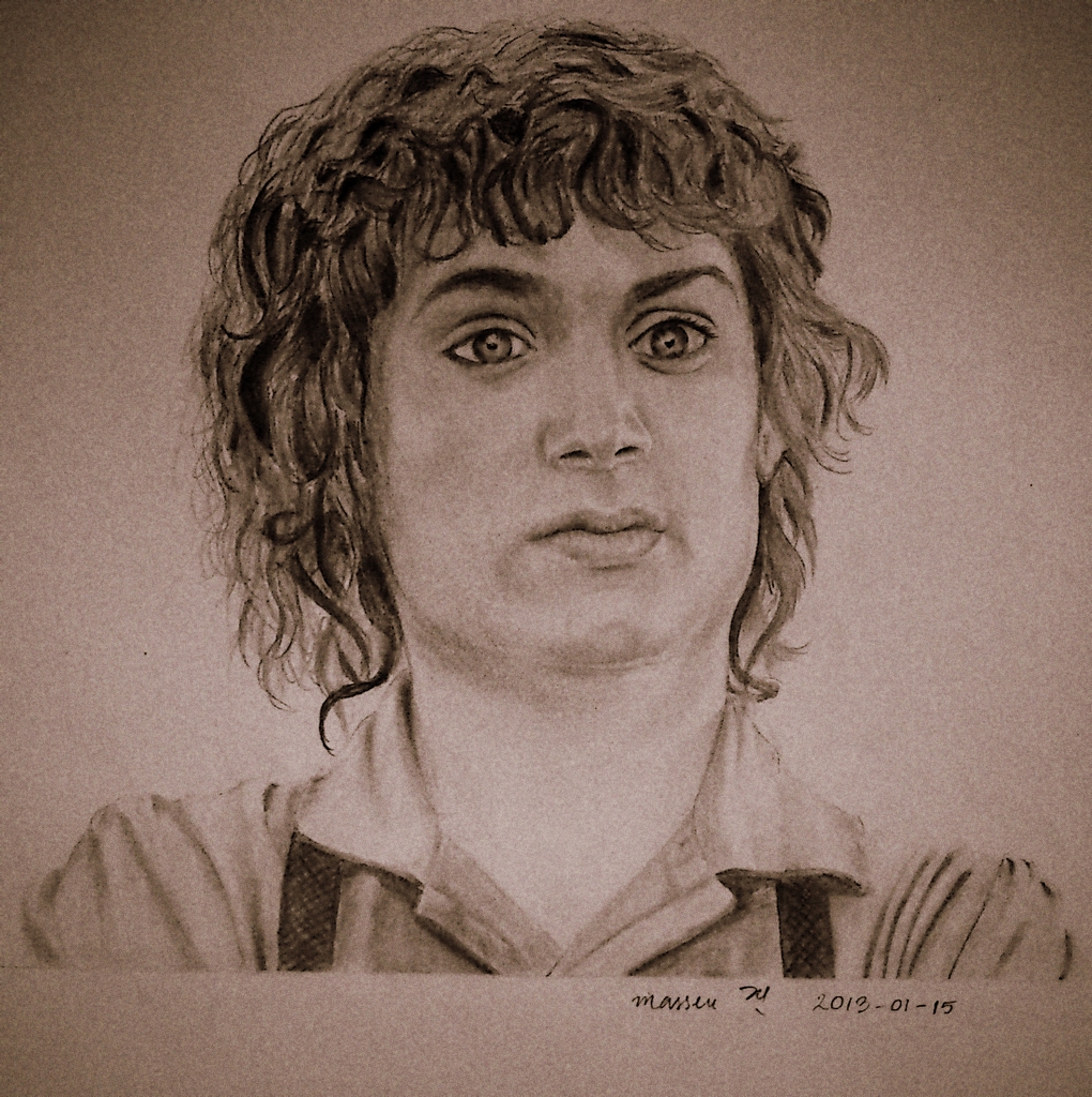 1020x1024 Masseu Learns To Sketch Elijah Wood As Frodo Baggins From Lotr Sketch