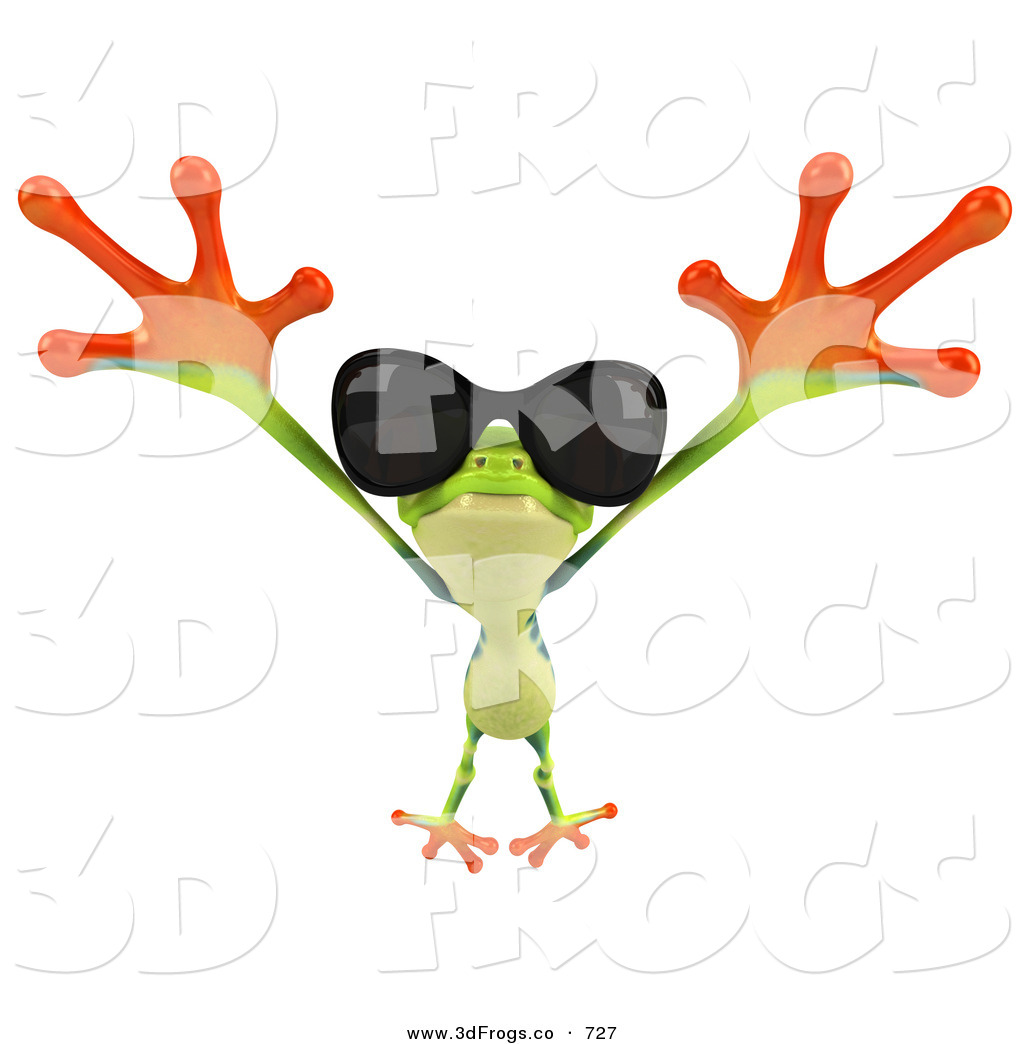 1024x1044 Illustration Of A 3d Tree Frog Wearing Sunglasses And Jumping Up
