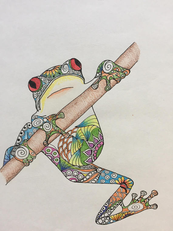 570x760 Zentangle Art Frog Drawing Hanging Frog Colorful Frog