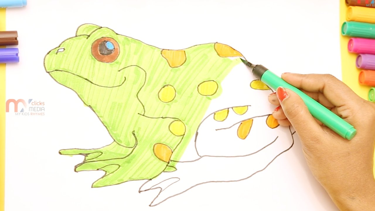 1280x720 How To Draw A Frog Step By Step For Kids Learning Coloring Video