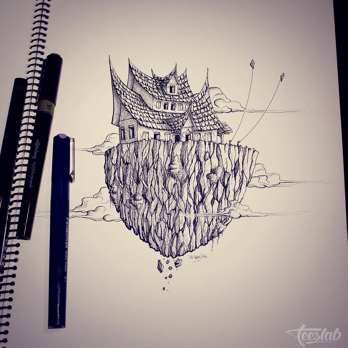 1200x1200 Fantasy Drawing Peaceful Island By Teeslab Illustration