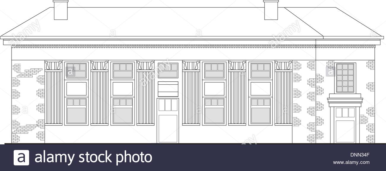 1300x578 Line Drawing Illustration Of A Strip Mall Or Shopping Center