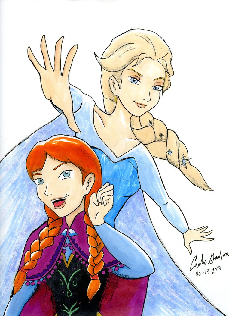 762x1049 Frozen Anna And Elsa Raw Drawing By Wibbitguy