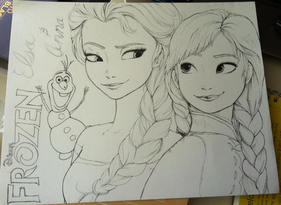 960x702 Frozen Anna And Elsa Outline By Phoebehorselover