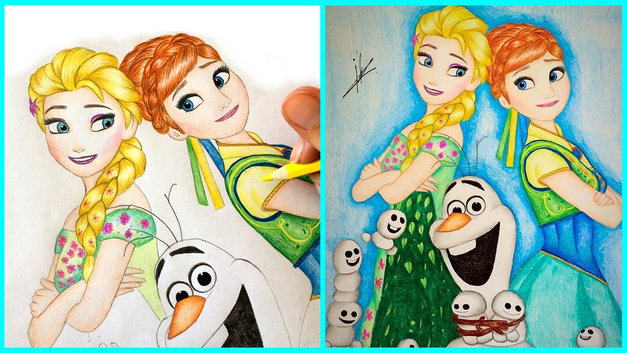1280x720 Frozen Fever Drawing Elsa, Anna And Olaf