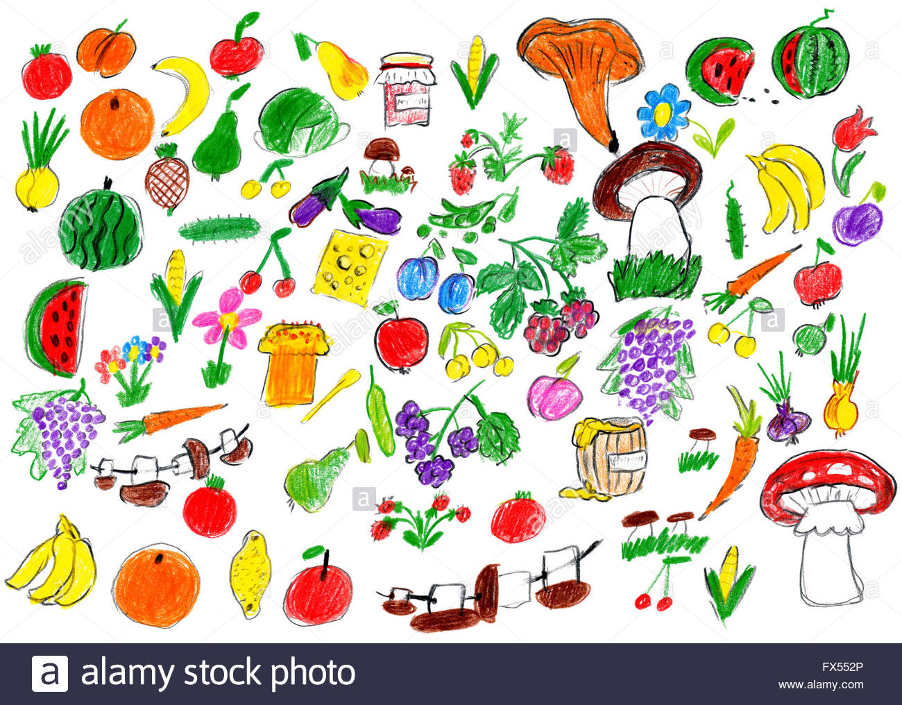 1300x1016 Cartoon Food Collection, Fruit And Vegetables, Child Drawing