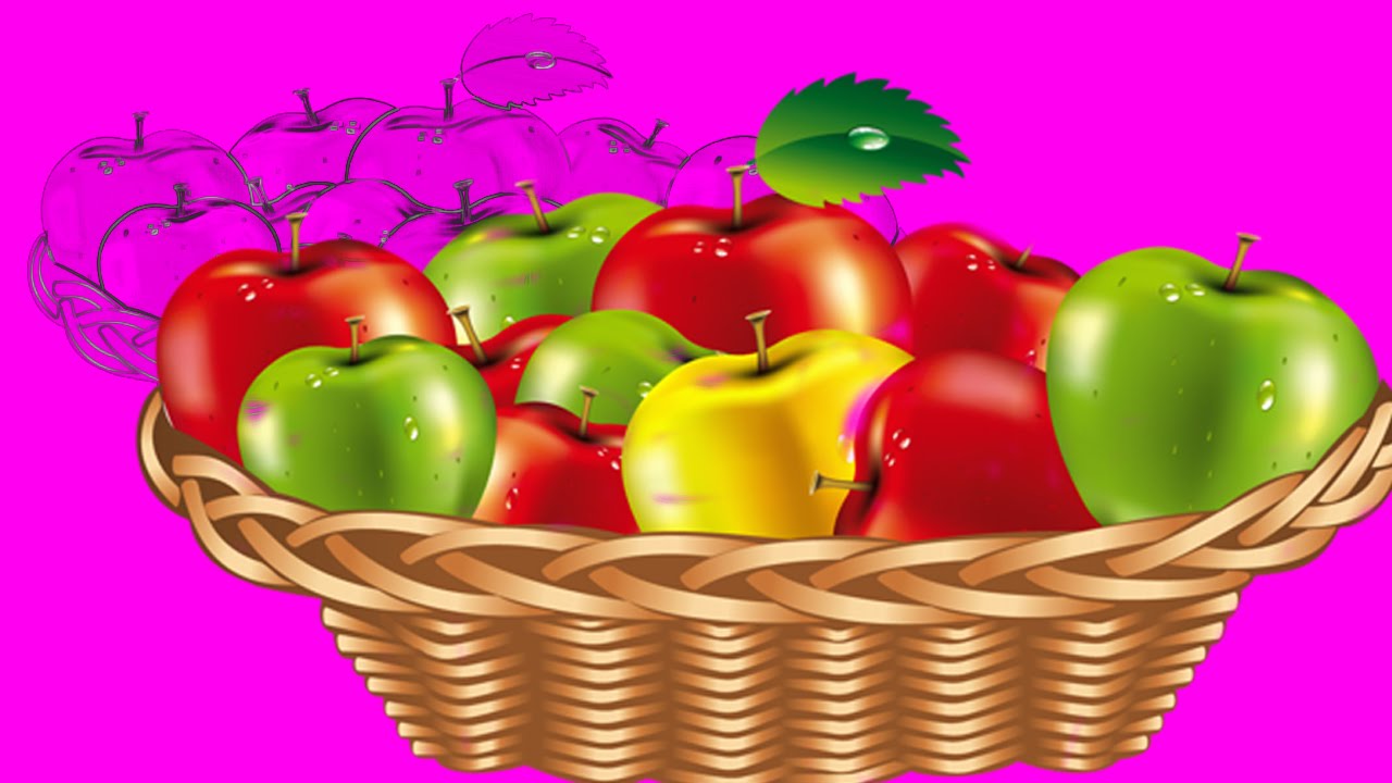 1280x720 Red Apple Green Apple Fruits Basket Drawing For Kids And Pre