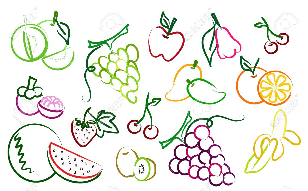1300x808 The Set Of Fruit Drawing Icons Royalty Free Cliparts, Vectors,