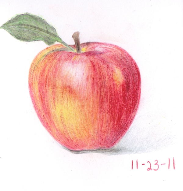 600x624 Crayon Drawing Fruit Red Apple Crayon Drawings