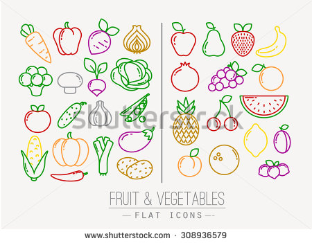 450x351 Set Of Flat Fruits And Vegetables Icons Drawing With Color Lines