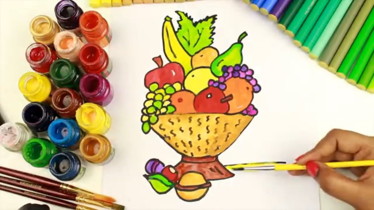 1280x720 Drawing Of Fruit Basket For Kids How To Draw And Coloring Fruit