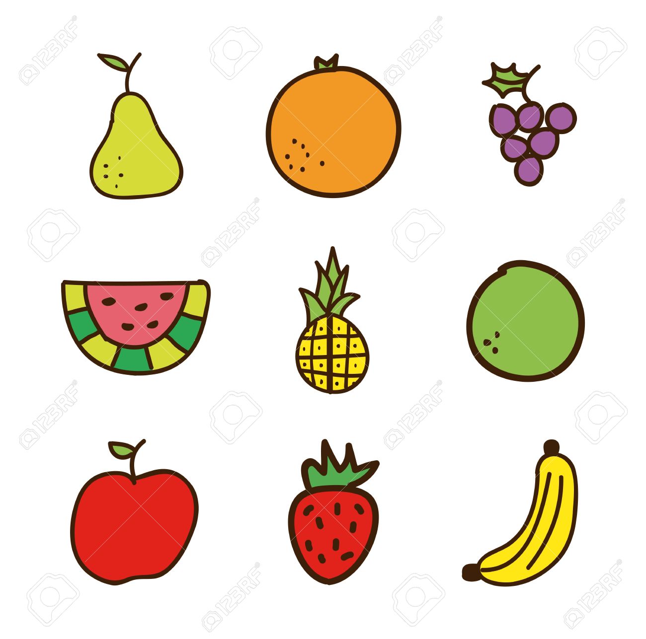 1300x1287 Fruits Drawing Over White Background. Vector Illustration Royalty