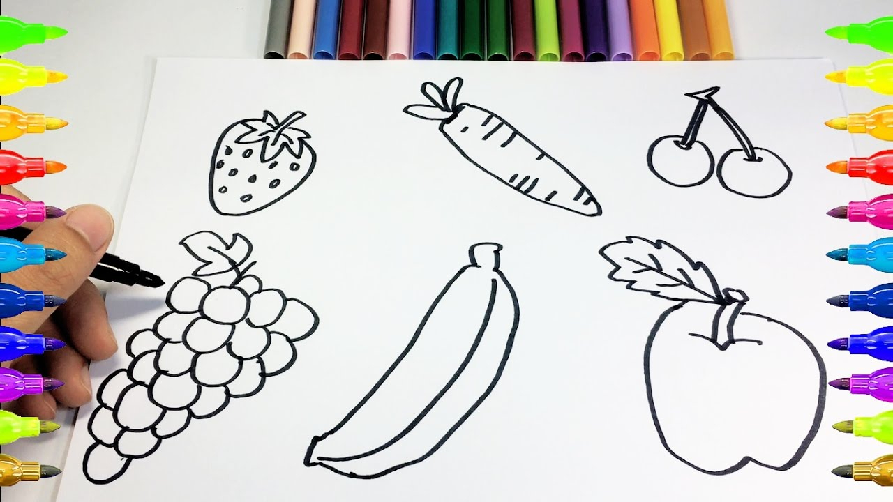 1280x720 Colored Drawing Of Fruits For Kids How To Drawing And Coloring