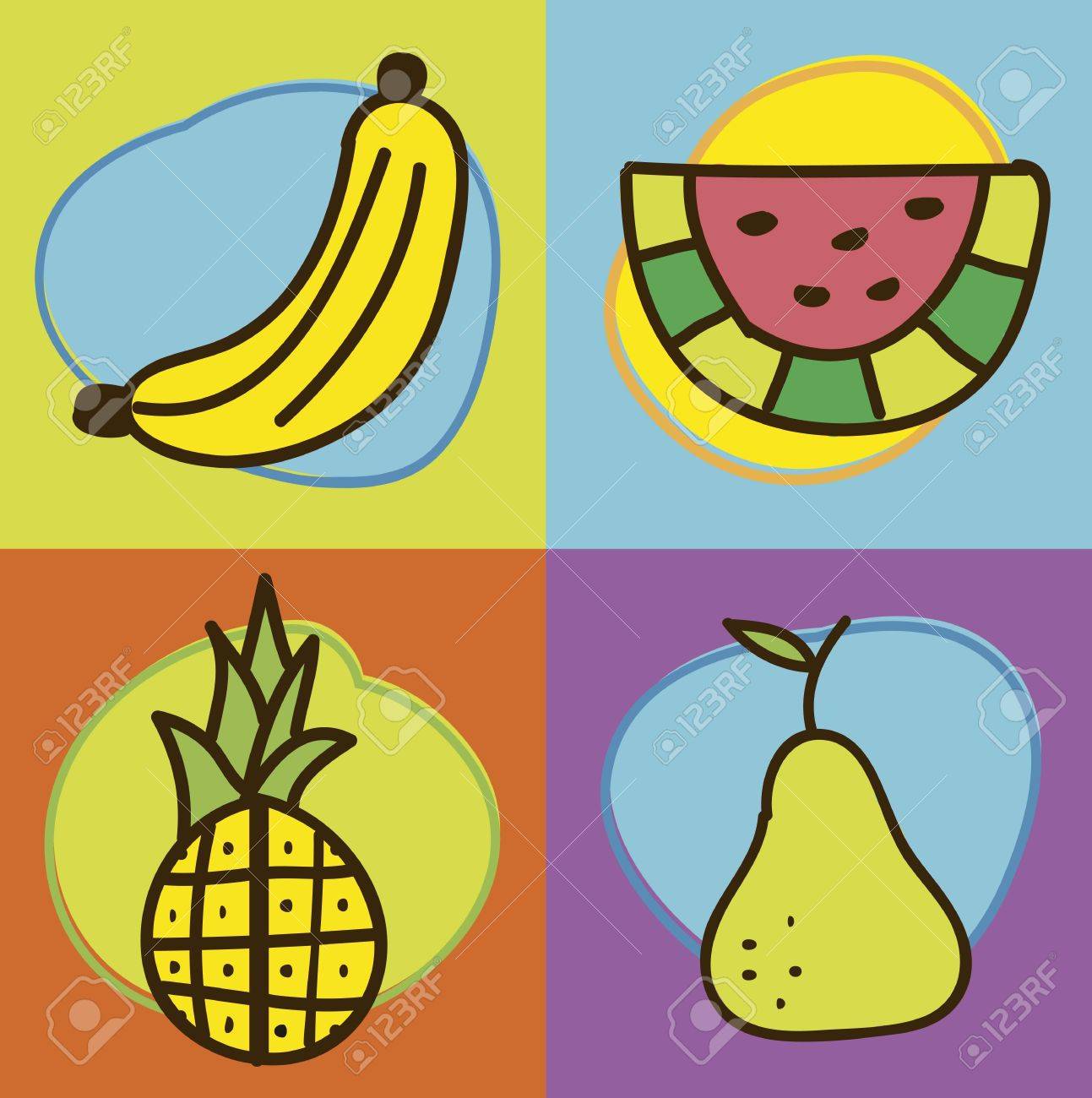 1293x1300 Fruits Drawing Over White Background. Vector Illustration Royalty