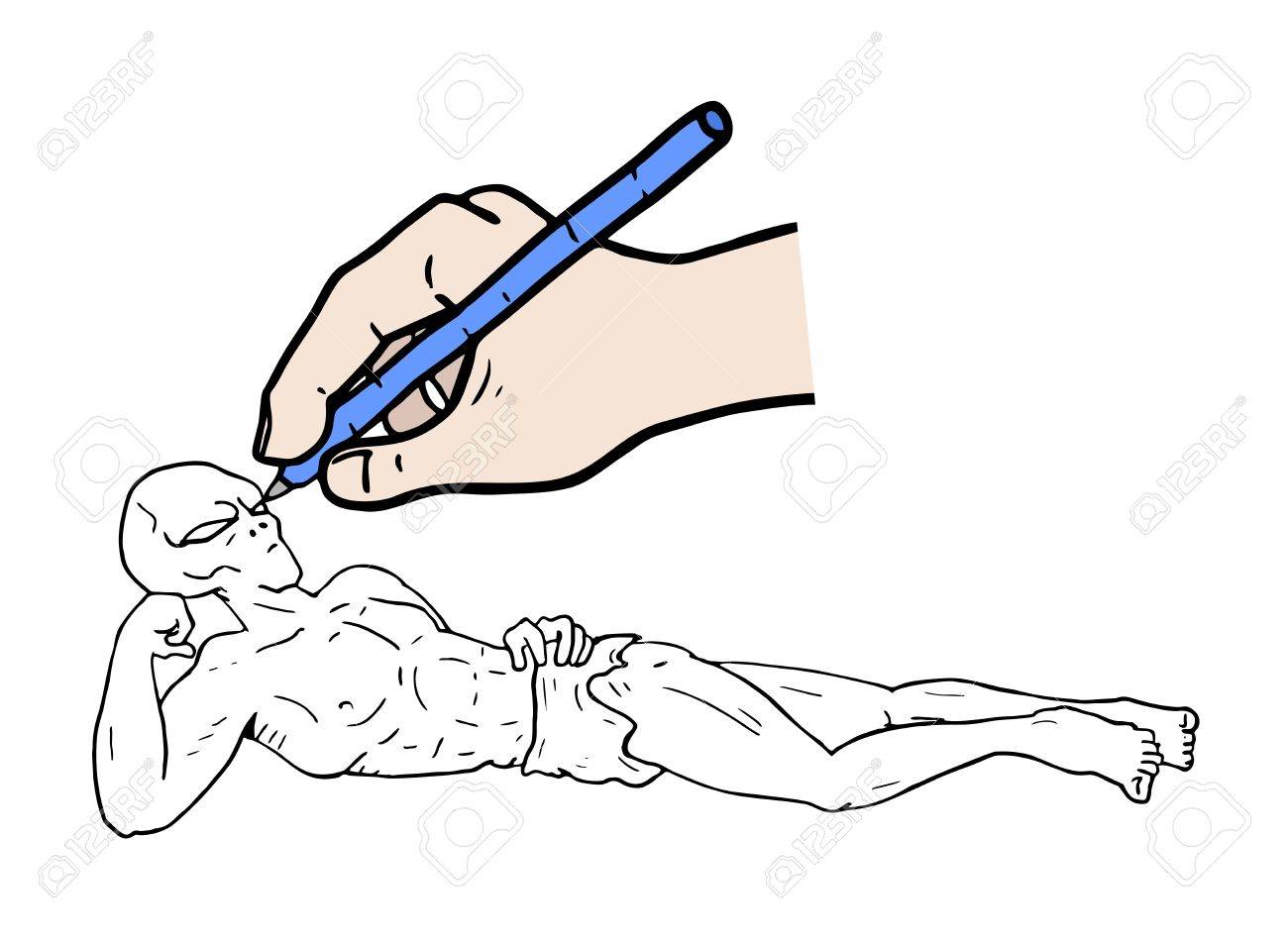 1300x950 Hand Drawing A Funny Alien. Royalty Free Cliparts, Vectors,