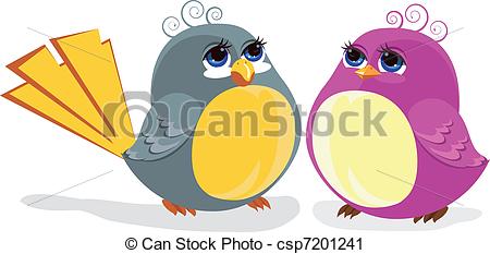 450x233 Two Funny Birds. Color Illustration Vector Clip Art
