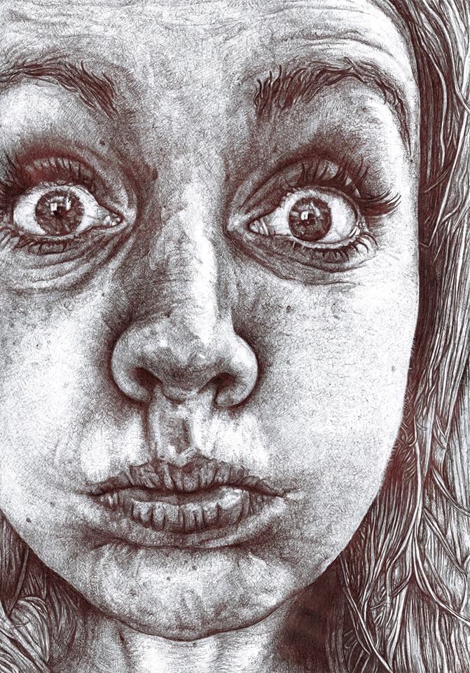 671x960 Funny Face Drawing In Black Biro. Ruth Bilham Art, High School