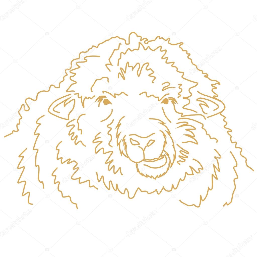 1024x1024 Funny Sheep Chewing. Vector Line Drawing Stock Vector