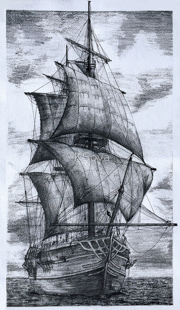 583x1000 Old Ship Drawing By Ksova Redbubble