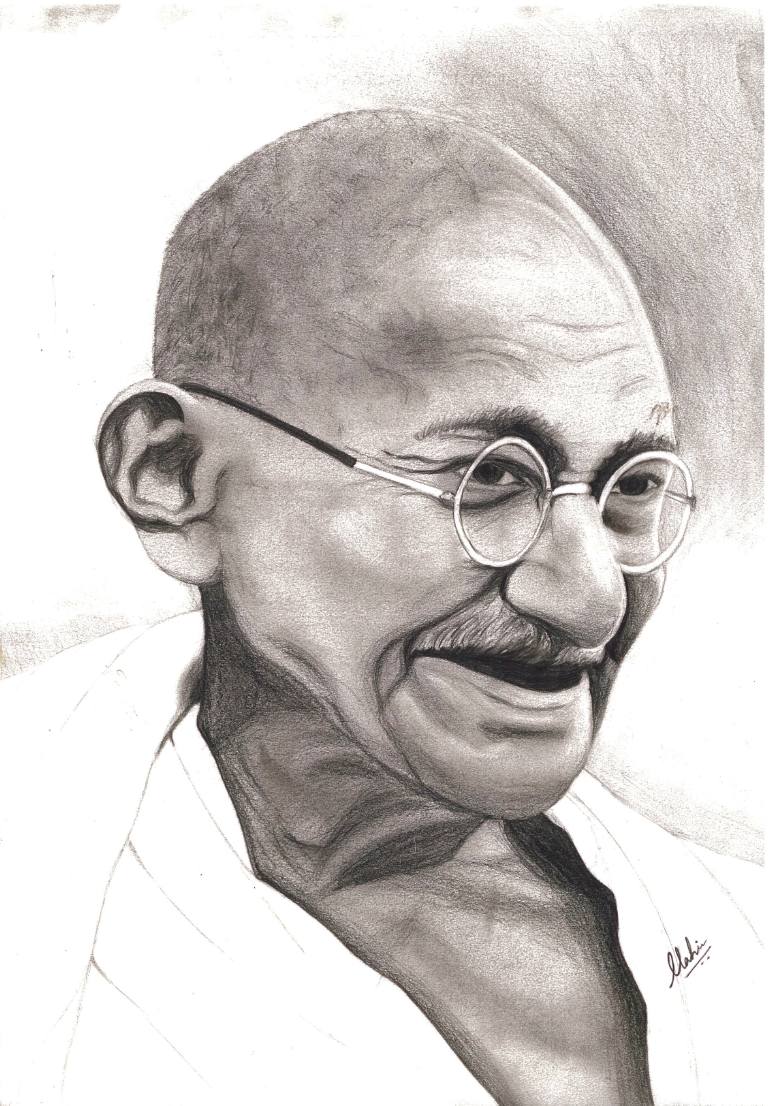 770x1106 Saatchi Art Mahatma Gandhi (Original Sold) Drawing By Mahi Reddy