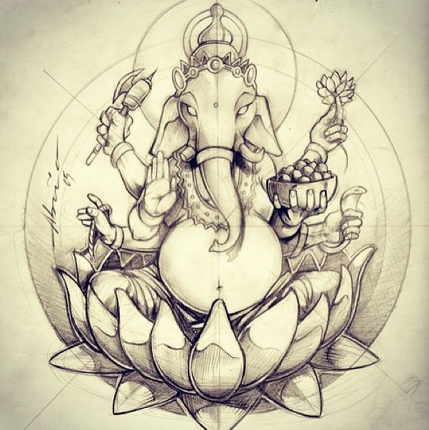 601x603 Ganesha On Lotus Tattoo