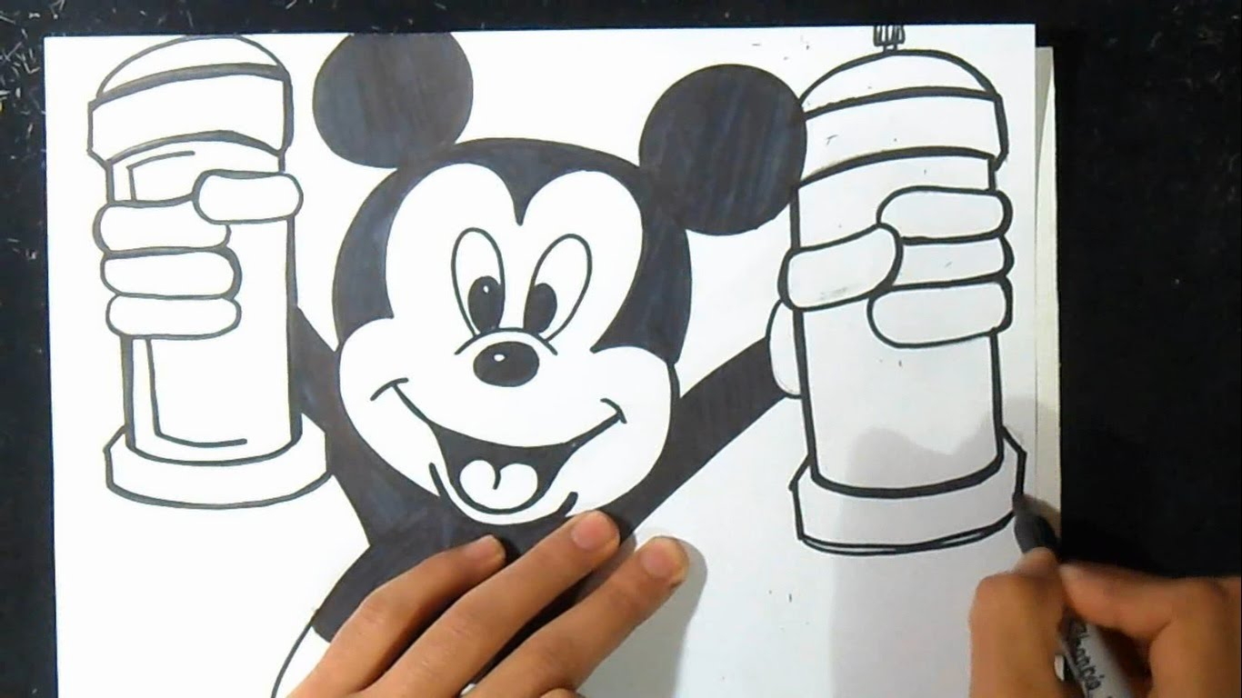 1366x768 Graffiti Drawing Of Spray Can An Mickey Mouse Graffiti Characters
