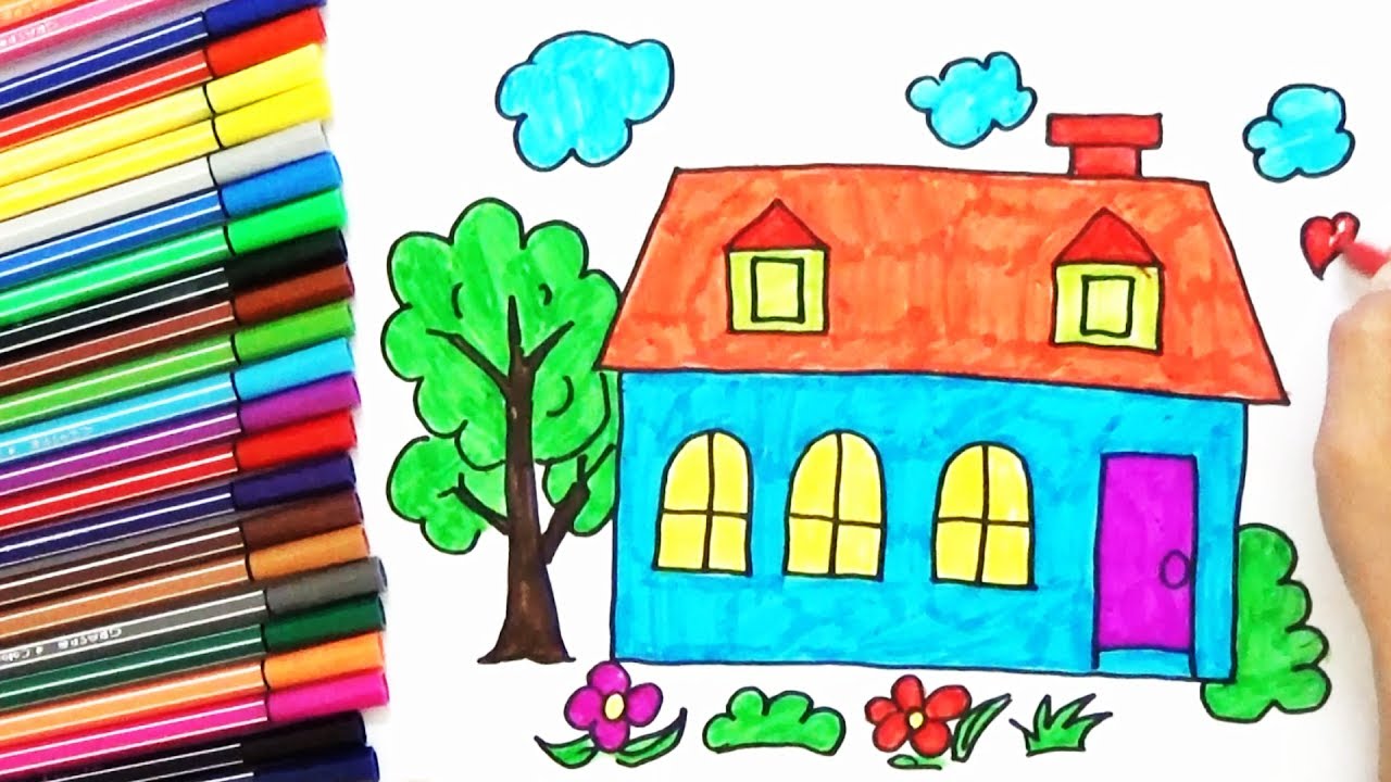 1280x720 How To Draw A House, Tree In The Garden For Kids
