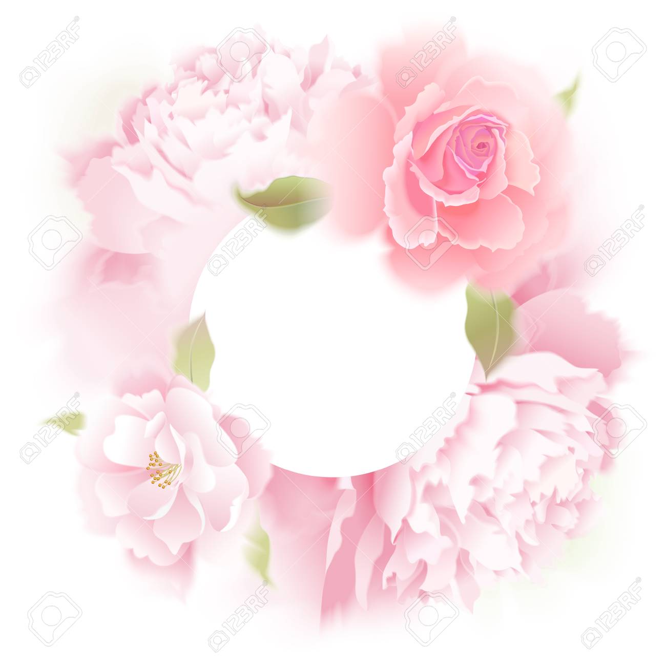 1300x1300 Roses And Peonies. Vector Card. Garden Flower Hand Drawing Pastel