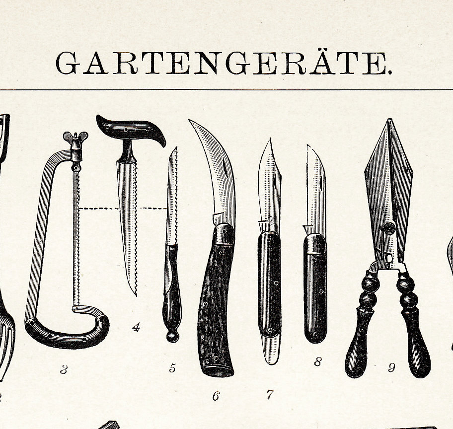 912x864 1908 Edwardian Garden Tools Print Of Older 1800 Style Drawing