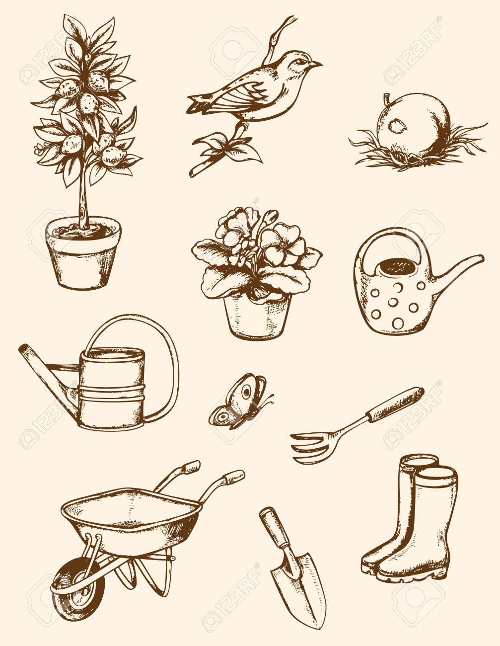 1007x1300 Set Of Vintage Hand Drawn Garden Tools Royalty Free Cliparts