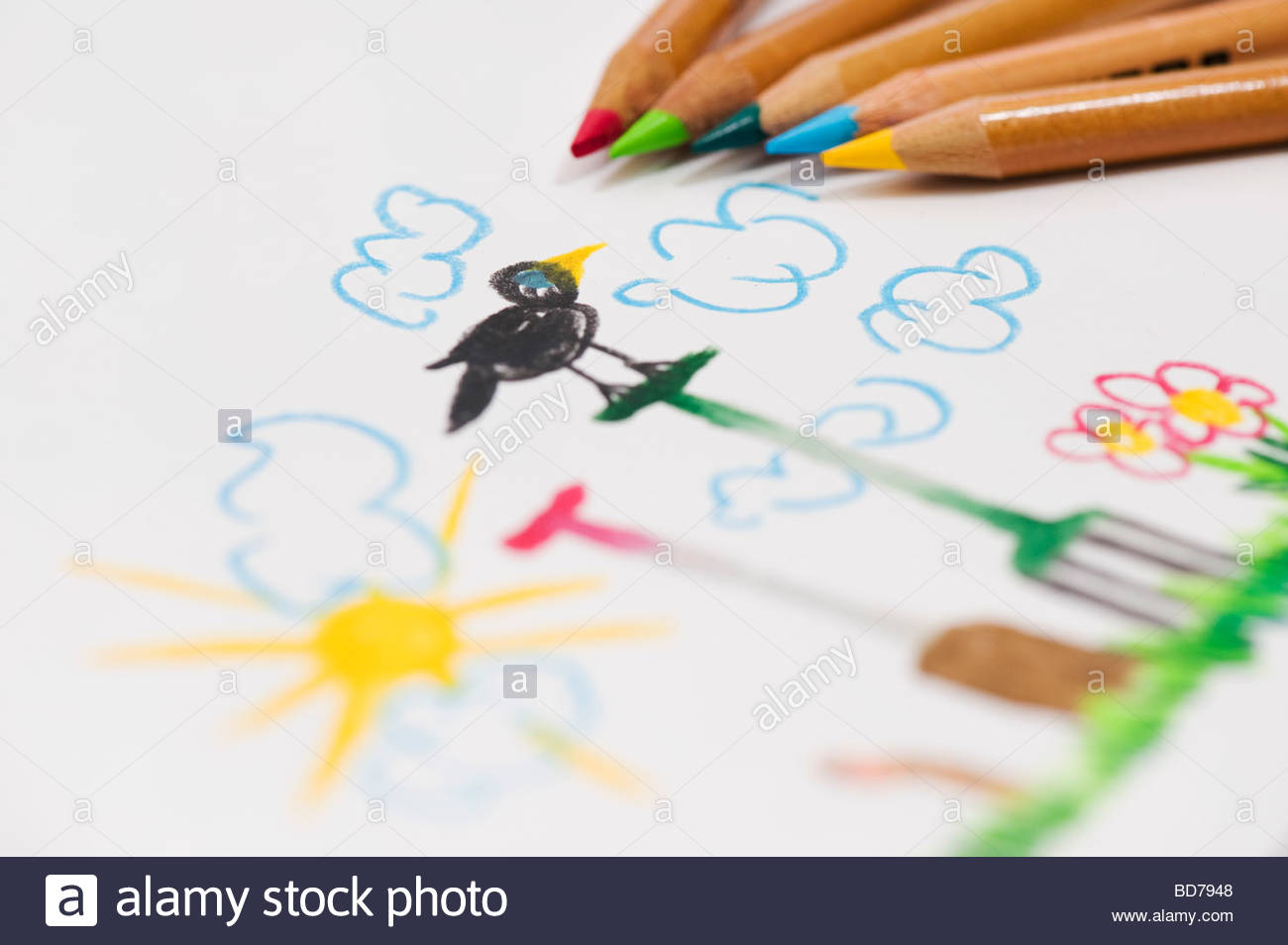 1300x954 Garden Scene With Garden Tools, Child's Drawing With Coloured