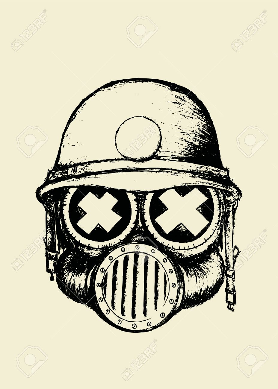 928x1300 War Skull.unusual Cartoon Style Skull With Gas Mask And Helmet