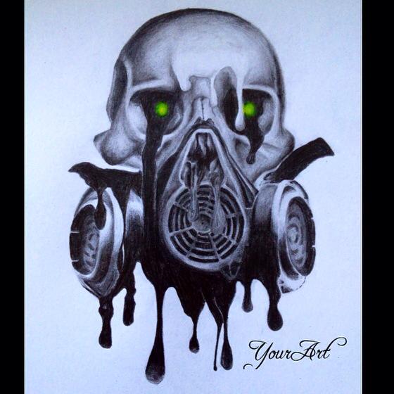 560x560 Skull With Gas Mask By Merle Bobi