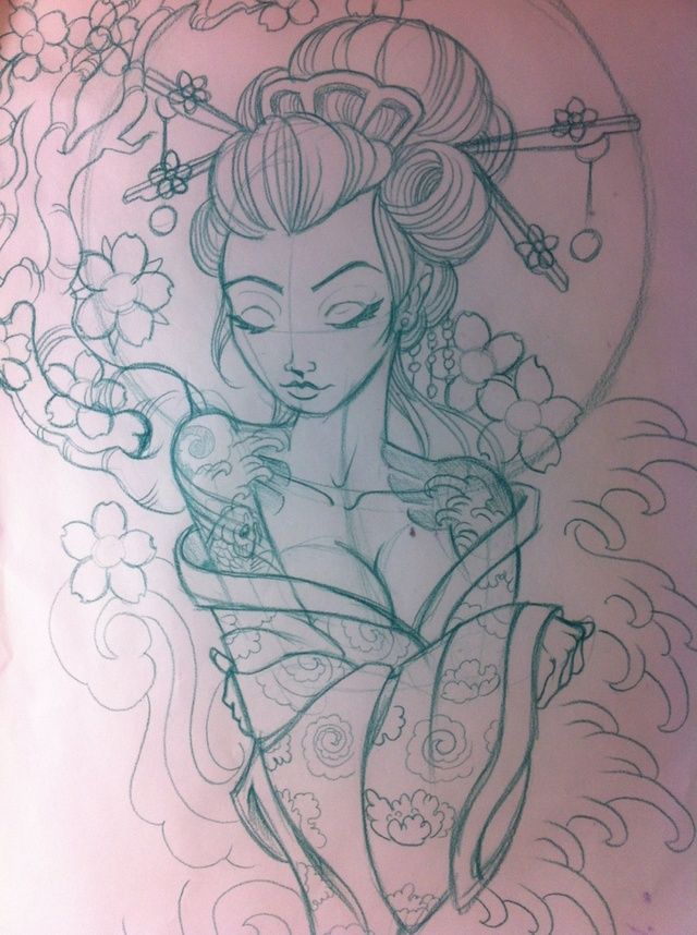 640x858 Geisha Sketch Japanese Geisha Sketch By ~5stardesigns