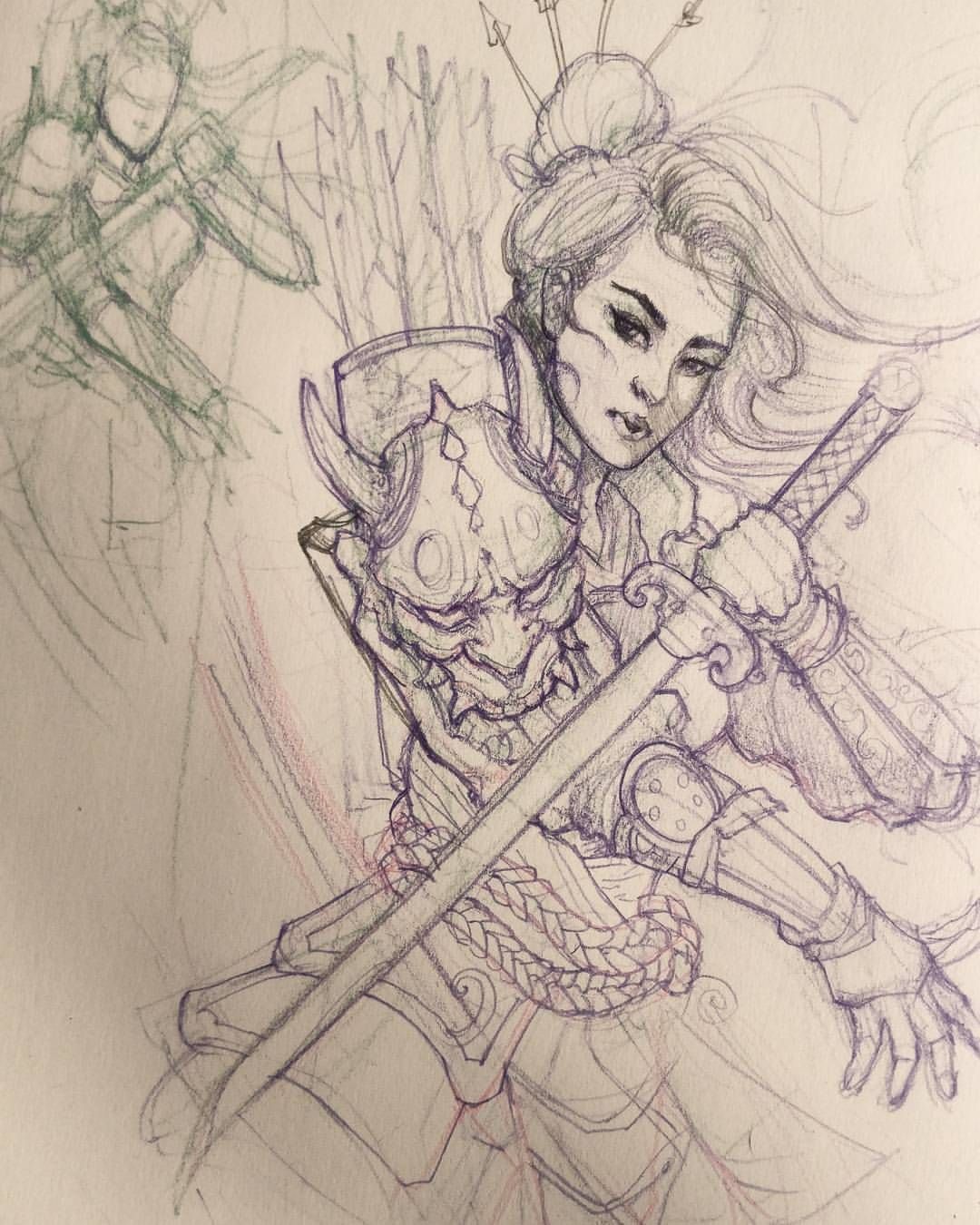 1080x1350 Geisha Warrior Sketch In Progress.