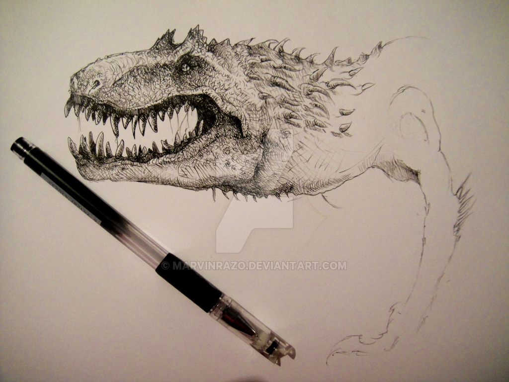 1024x768 Hybrid Dinosaur (Gel Pen Drawing) By Marvinrazo