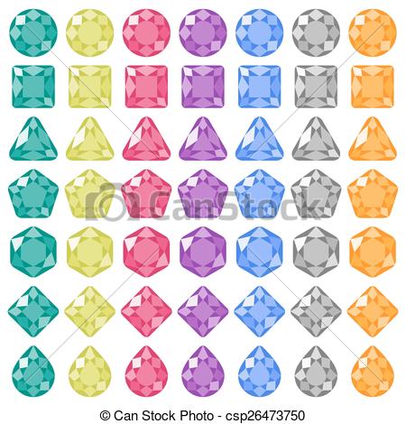 450x470 Precious Gems Flat Icons Set. Square, Round, Pear Shaped
