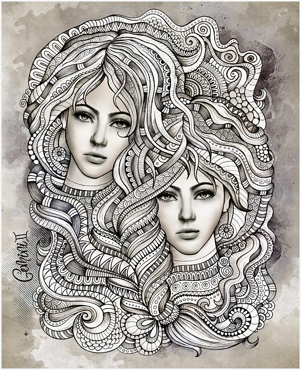 600x736 Zodiac Illustration Gemini By Balabolka , Via Behance Redwork