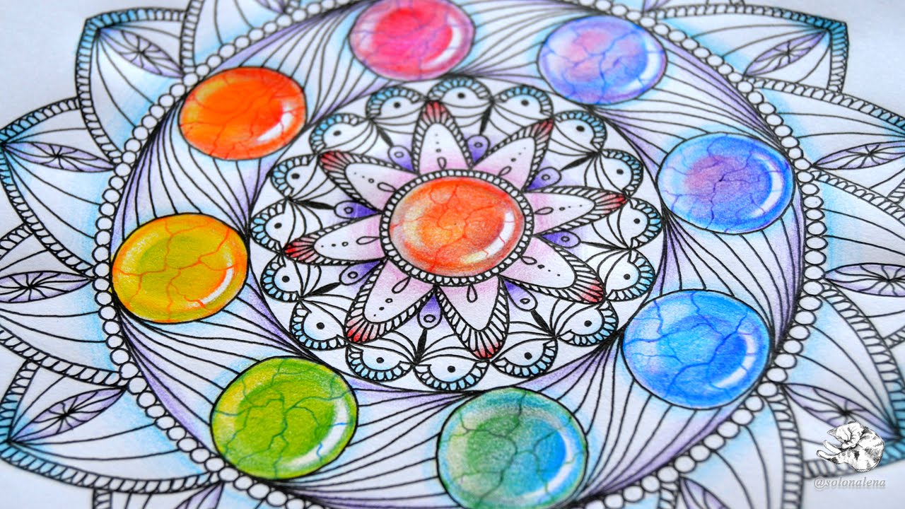 1280x720 How To Draw Mandala With Rainbow Gems Colored Pencil Tutorial