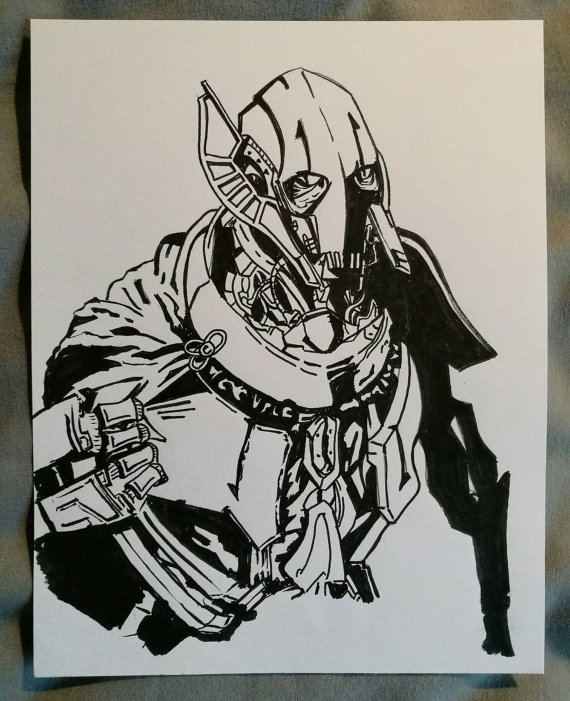 570x701 Items Similar To Star Wars General Grievous Ink Drawing On Etsy