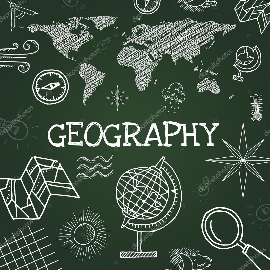 1024x1024 Chalk Drawing Geography Symbols On Blackboard Stock Vector