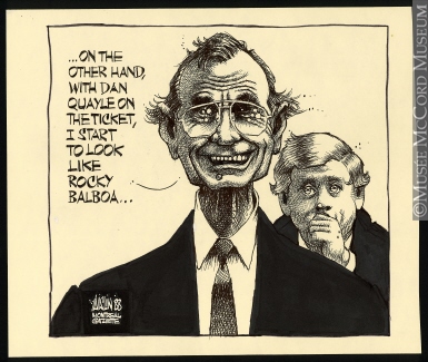 385x325 M988.176.14 George Bush And Dan Quayle Drawing, Cartoon
