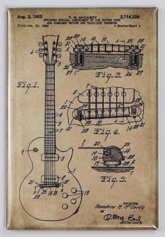 334x480 Gibson Les Paul Guitar Patent Drawing Fridge Magnet Drawing Blue