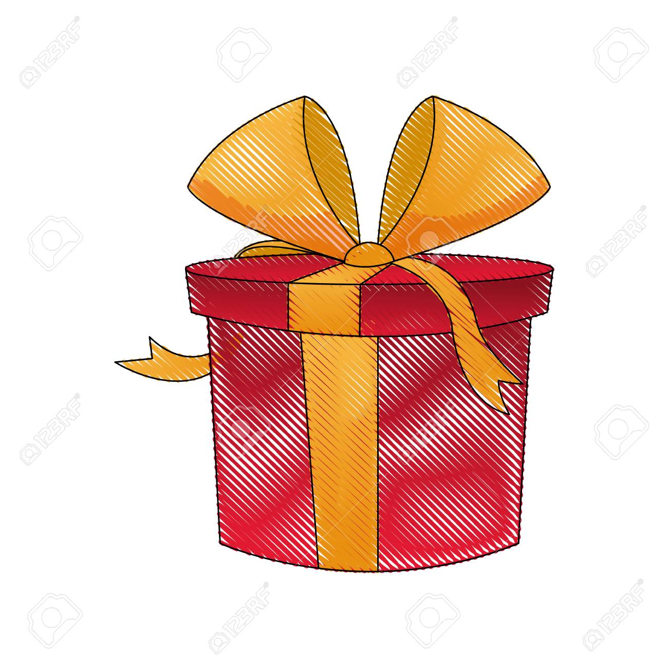 1300x1300 Drawing Red Gift Box Wrapped Ribbon Bow Decoration Vector