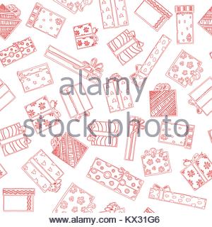 300x320 Seamless Pattern Gift Boxes. Hand Drawing Vector Set